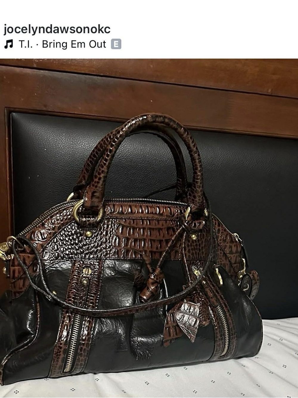 Brahmin Two-Tone Brown Croc-Accent Leather Satchel